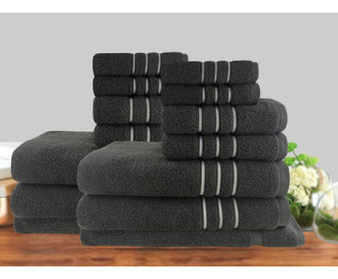 14pc Classic Dobby Stripe Cotton Towel Set 650gsm - Silk Rolla