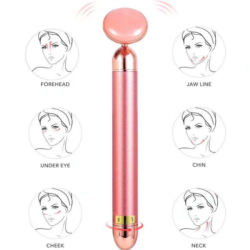 5-In-1 Rose Quartz Vibrating Face Massager - Silk Rolla