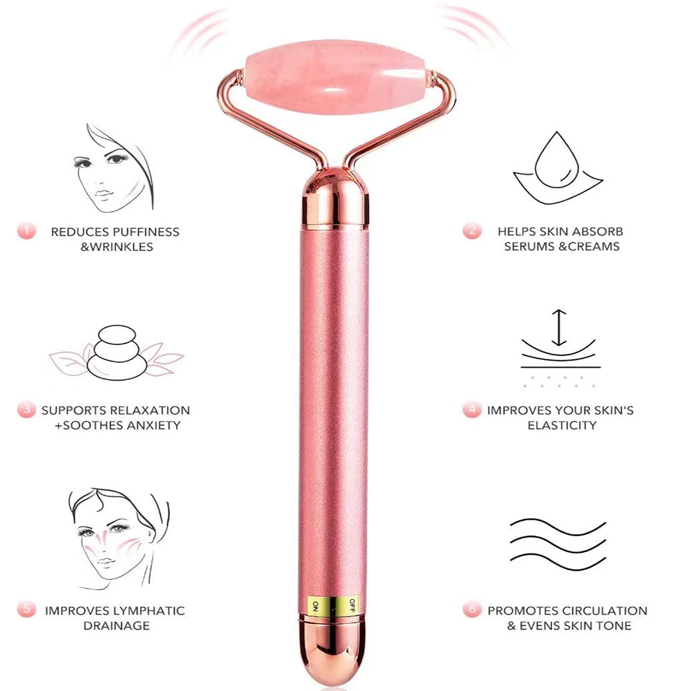 5-In-1 Rose Quartz Vibrating Face Massager - Silk Rolla