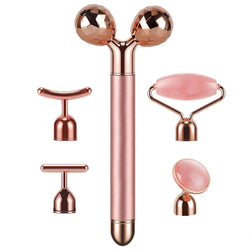 5-In-1 Rose Quartz Vibrating Face Massager - Silk Rolla