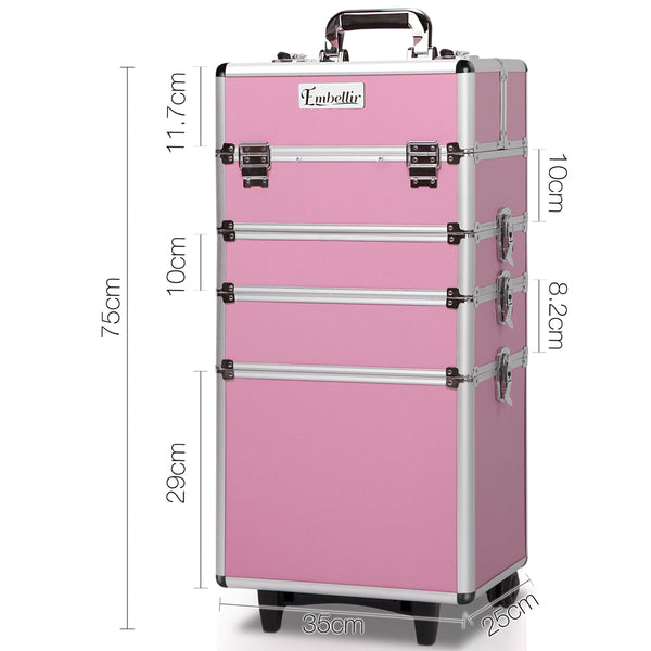 Embellir Makeup Case Beauty Trolley Cosmetic Organiser Box Travel Wheels Pink - Silk Rolla