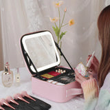 Professional Large Makeup Vanity Case With LED Light & Mirror Portable Travel Cosmetic Case - Silk Rolla