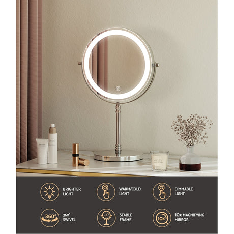 Embellir Makeup Mirror LED Light Cosmetic Round 360° Rotation 10X Magnifying - Silk Rolla