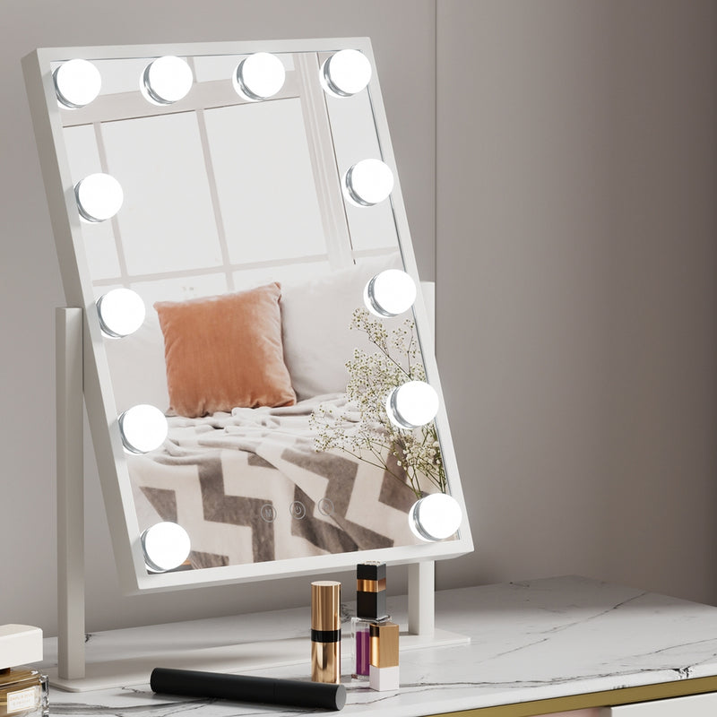 Embellir Makeup Mirror Hollywood Vanity with LED Light Rotation Tabletop White - Silk Rolla