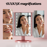 Embellir Tri-Fold Makeup Mirror with LED Light 1X/2X/3X Magnifying Portable Travel Vanity - Silk Rolla