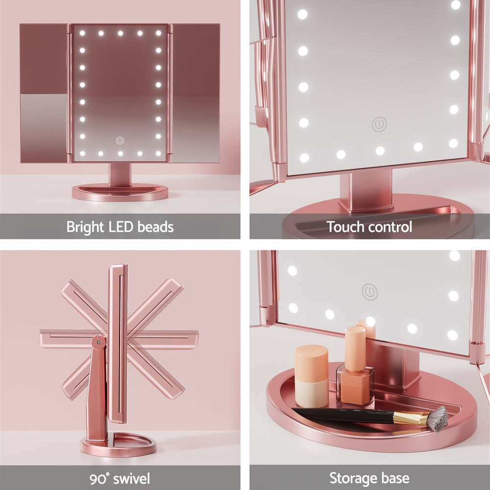 Embellir Tri-Fold Makeup Mirror with LED Light 1X/2X/3X Magnifying Portable Travel Vanity - Silk Rolla