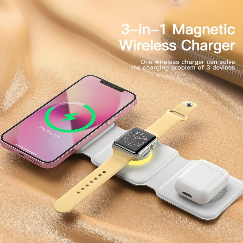 3-In-1 Magnetic 15W Wireless Charger, Foldable Charger Stand - Silk Rolla