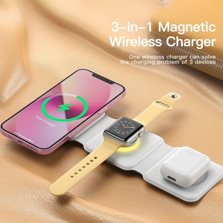 3-In-1 Magnetic 15W Wireless Charger, Foldable Charger Stand - Silk Rolla