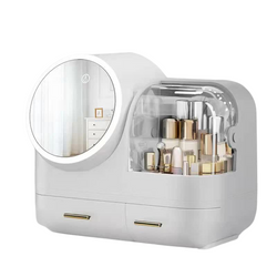 LED Vanity Makeup Organiser with Partition Storage and Touch-Control Mirror - Large Capacity Cosmetic Box