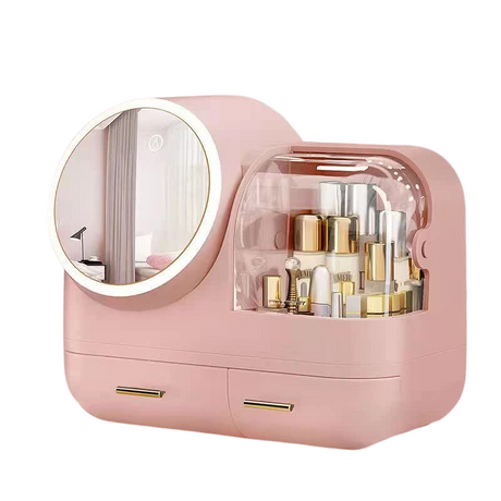 LED Vanity Makeup Organiser with Partition Storage and Touch-Control Mirror - Large Capacity Cosmetic Box - Silk Rolla