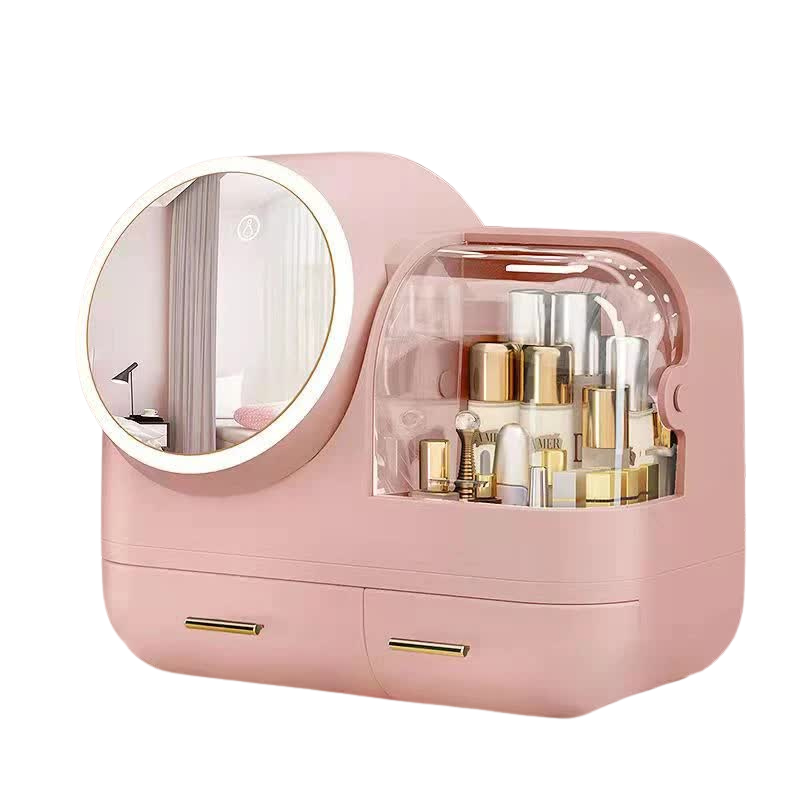 LED Vanity Makeup Organiser with Partition Storage and Touch-Control Mirror - Large Capacity Cosmetic Box