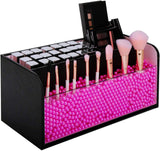 Makeup Brush Cosmetic Organiser Storage Box with Pink Pearls - Silk Rolla