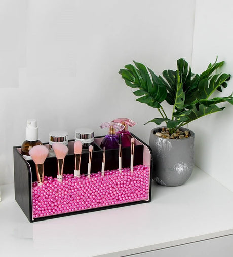 Makeup Brush Cosmetic Organiser Storage Box with Pink Pearls - Silk Rolla