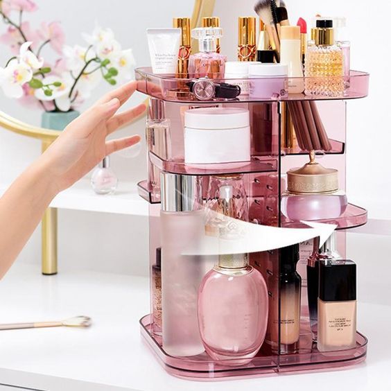 360 Rotating Large Capacity Makeup Organiser for Bedroom and Bathroom - Silk Rolla