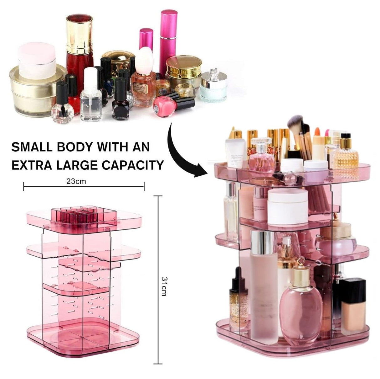 360 Rotating Large Capacity Makeup Organiser for Bedroom and Bathroom - Silk Rolla