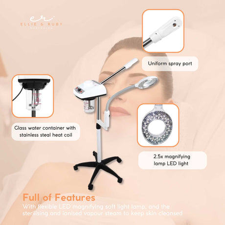 Facial Steamer and Magnifying Lamp 2-In-1 Beauty Machine Face Spa Magnifier Stand - Silk Rolla