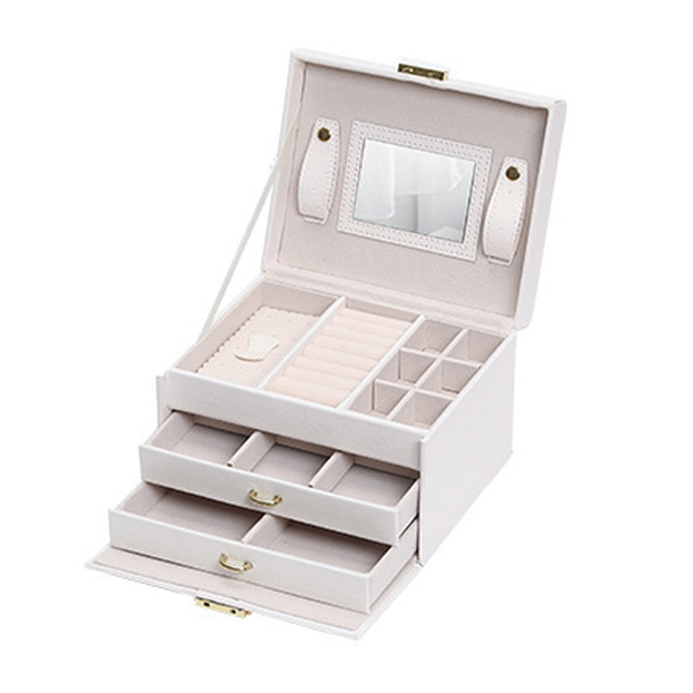 Jewellery Box with Mirror and Two Drawers - White - Silk Rolla