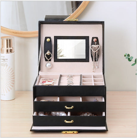 Jewellery Box with Mirror and Two Drawers - White - Silk Rolla