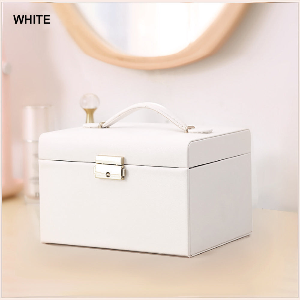 Jewellery Box with Mirror and Two Drawers - White - Silk Rolla