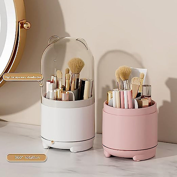 360° Rotating Makeup Brush Organiser Display Transparent Dust-proof Cosmetic Storage Box - Silk Rolla