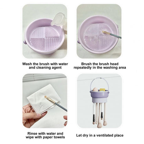 3-In-Makeup Brushes Cleaner Sponge Brush Washing Box Makeup Brush Drying Basket (Light Purple) - Silk Rolla