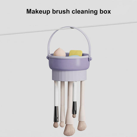 3-In-Makeup Brushes Cleaner Sponge Brush Washing Box Makeup Brush Drying Basket (Light Purple) - Silk Rolla