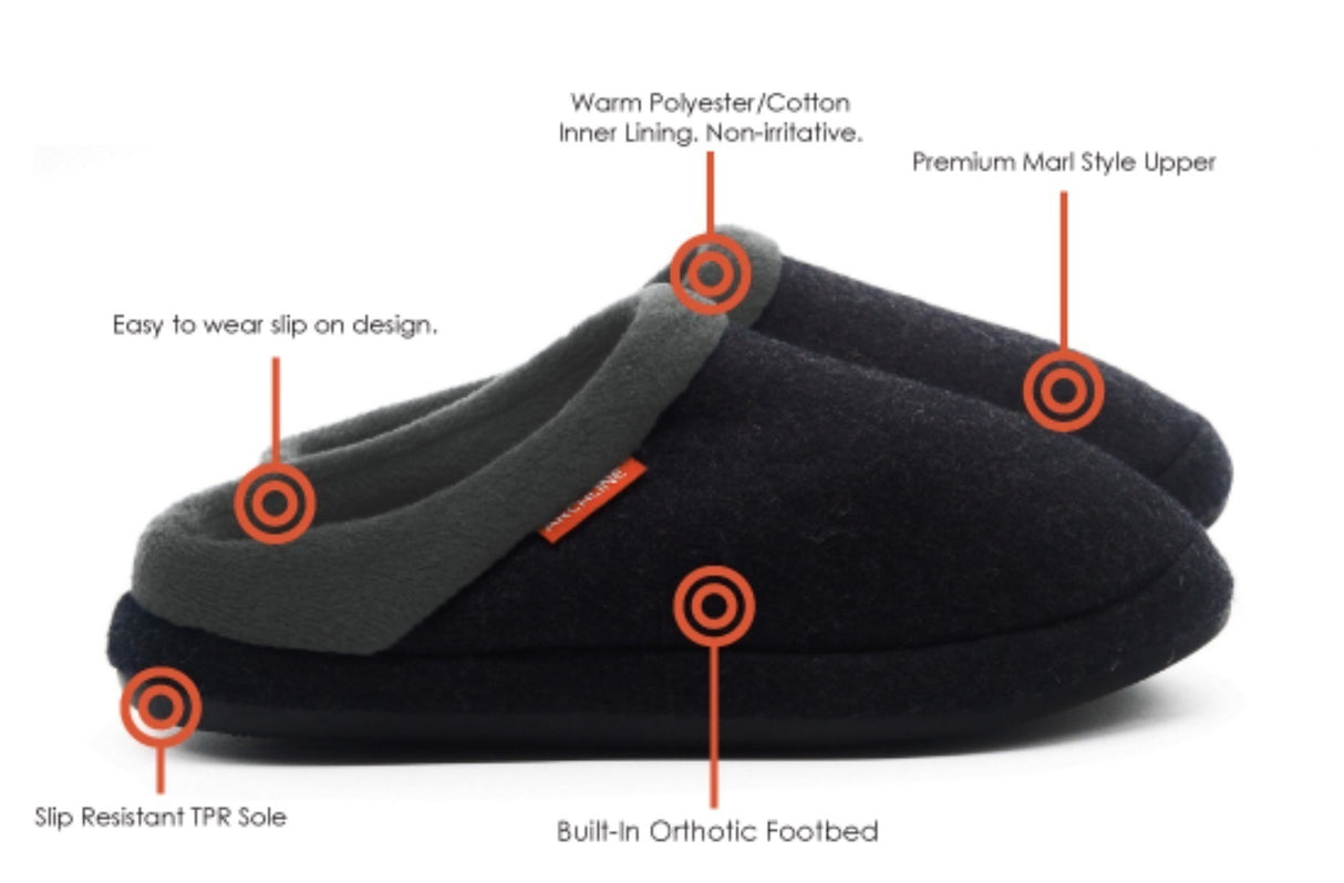 ARCHLINE Orthotic Slippers Slip On Arch Scuffs Orthopedic Moccasins - Charcoal Marle - Silk Rolla