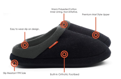 ARCHLINE Orthotic Slippers Slip On Arch Scuffs Orthopedic Moccasins - Charcoal Marle - Silk Rolla