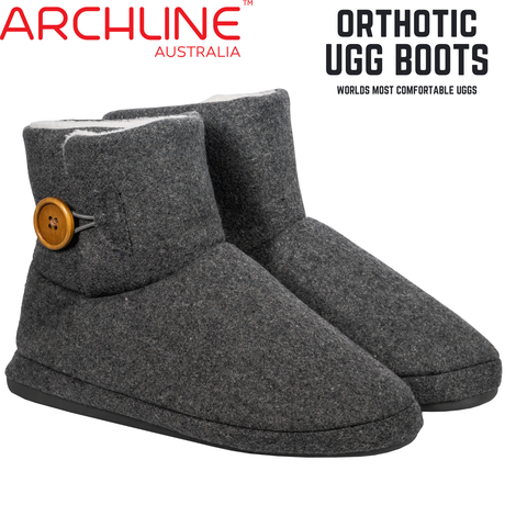 Archline Orthotic UGG Boots Slippers Arch Support Warm Orthopedic Shoes - Grey - Silk Rolla