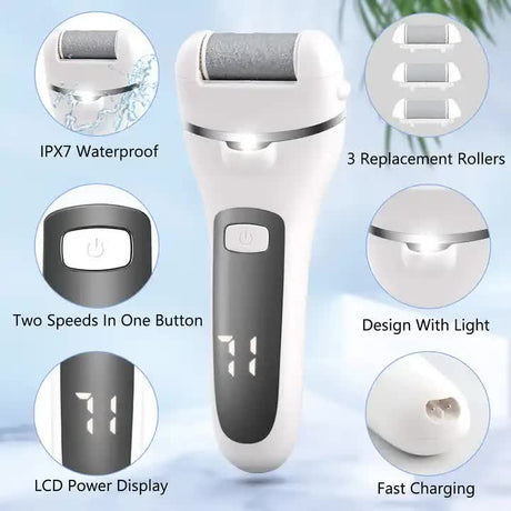 Rechargeable Electric Foot File Callus Remover with LED Display, USB Charging & Pedicure Tool - Silk Rolla