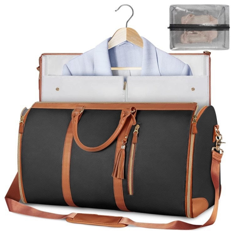 2-In-1 Carry On Garment Bag - Convertible Garment Duffel Bag with Leather Accents, Travel Weekender Bag for Suits and Dresses