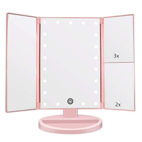 Tri-Fold Lighted Makeup Mirror, 22 LED Vanity Mirror with 1X/2X/3X/10X Magnification, Portable Cosmetic Mirror - Silk Rolla