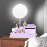 LED Vanity Makeup Mirror with Storage, Rotating Makeup Mirror, USB Rechargeable Desktop Organiser - Silk Rolla