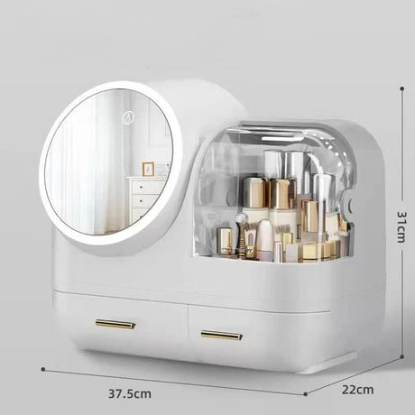 LED Vanity Makeup Organiser with Partition Storage and Touch-Control Mirror - Large Capacity Cosmetic Box - Silk Rolla