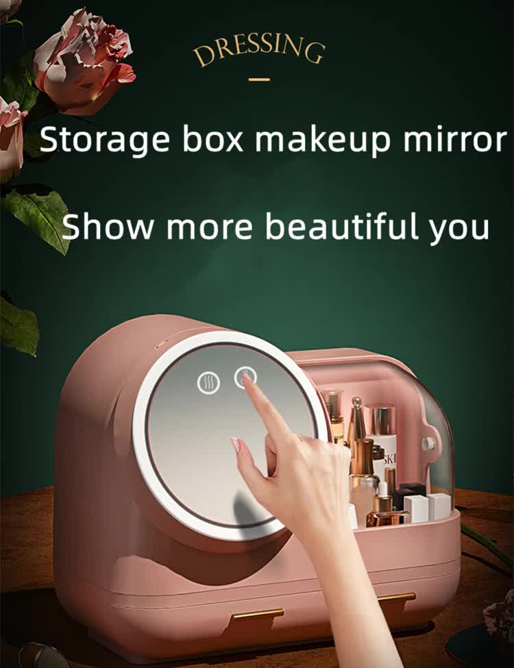 LED Vanity Makeup Organiser with Partition Storage and Touch-Control Mirror - Large Capacity Cosmetic Box