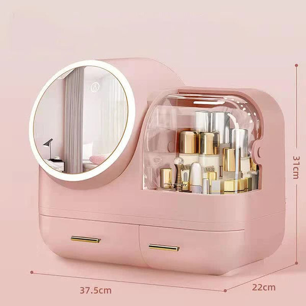 LED Vanity Makeup Organiser with Partition Storage and Touch-Control Mirror - Large Capacity Cosmetic Box