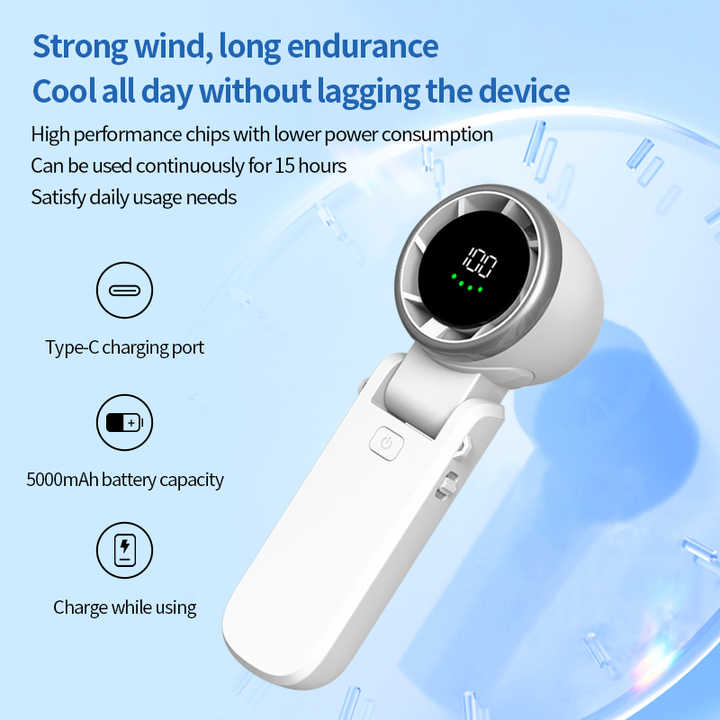 Portable USB Rechargeable Handheld Fan | Compact Cooling with Digital Display - Silk Rolla