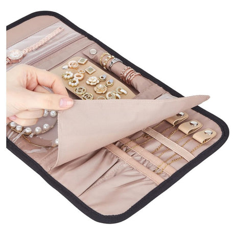 Portable Travel Jewellery Organiser | Foldable Storage Pouch for Earrings, Rings & Necklaces - Silk Rolla