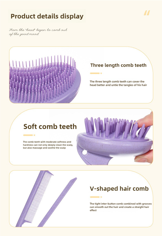 Eco-Friendly Hair Brush Set - Massage Brush, Detangling Comb, and V-shaped Comb for All Hair Types - Silk Rolla