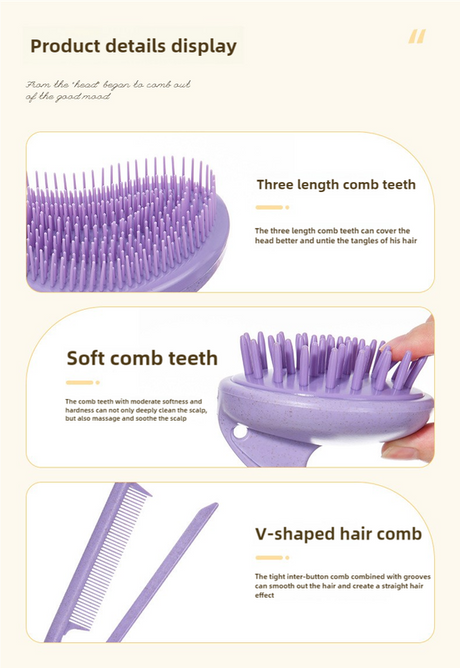 Eco-Friendly Hair Brush Set - Massage Brush, Detangling Comb, and V-shaped Comb for All Hair Types - Silk Rolla