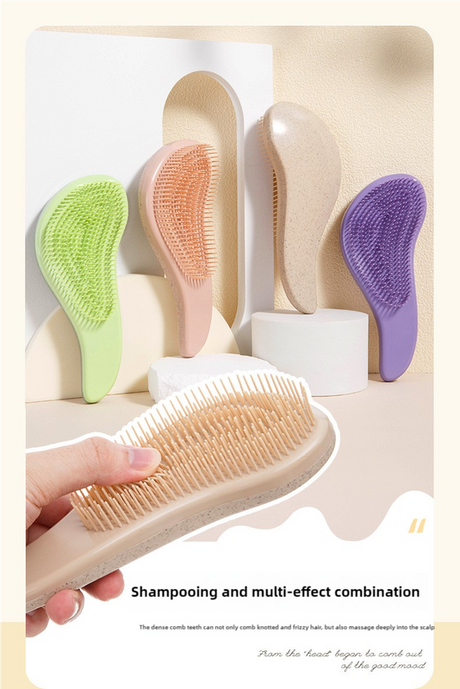 Eco-Friendly Hair Brush Set - Massage Brush, Detangling Comb, and V-shaped Comb for All Hair Types - Silk Rolla